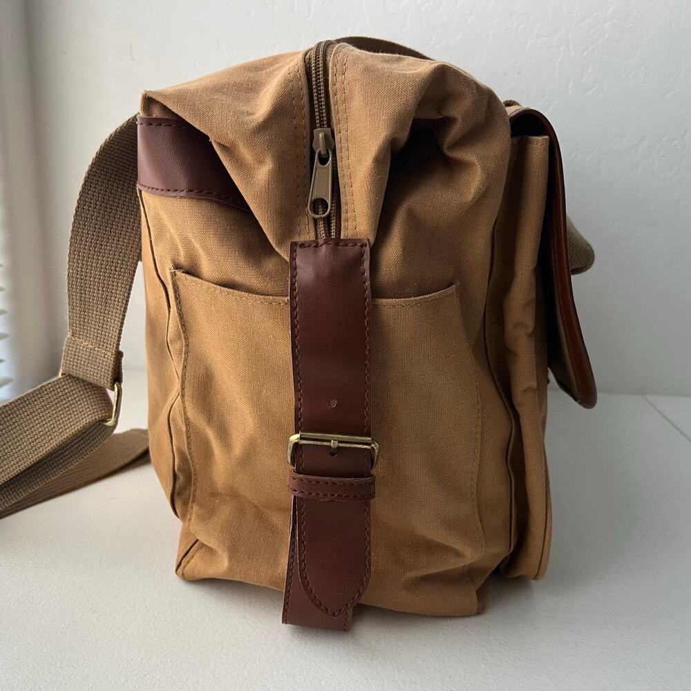 Vintage Ralph Lauren Canvas Crossbody Safari Messenger Bag Tan Neutral Old Money - Picture 4 of 16